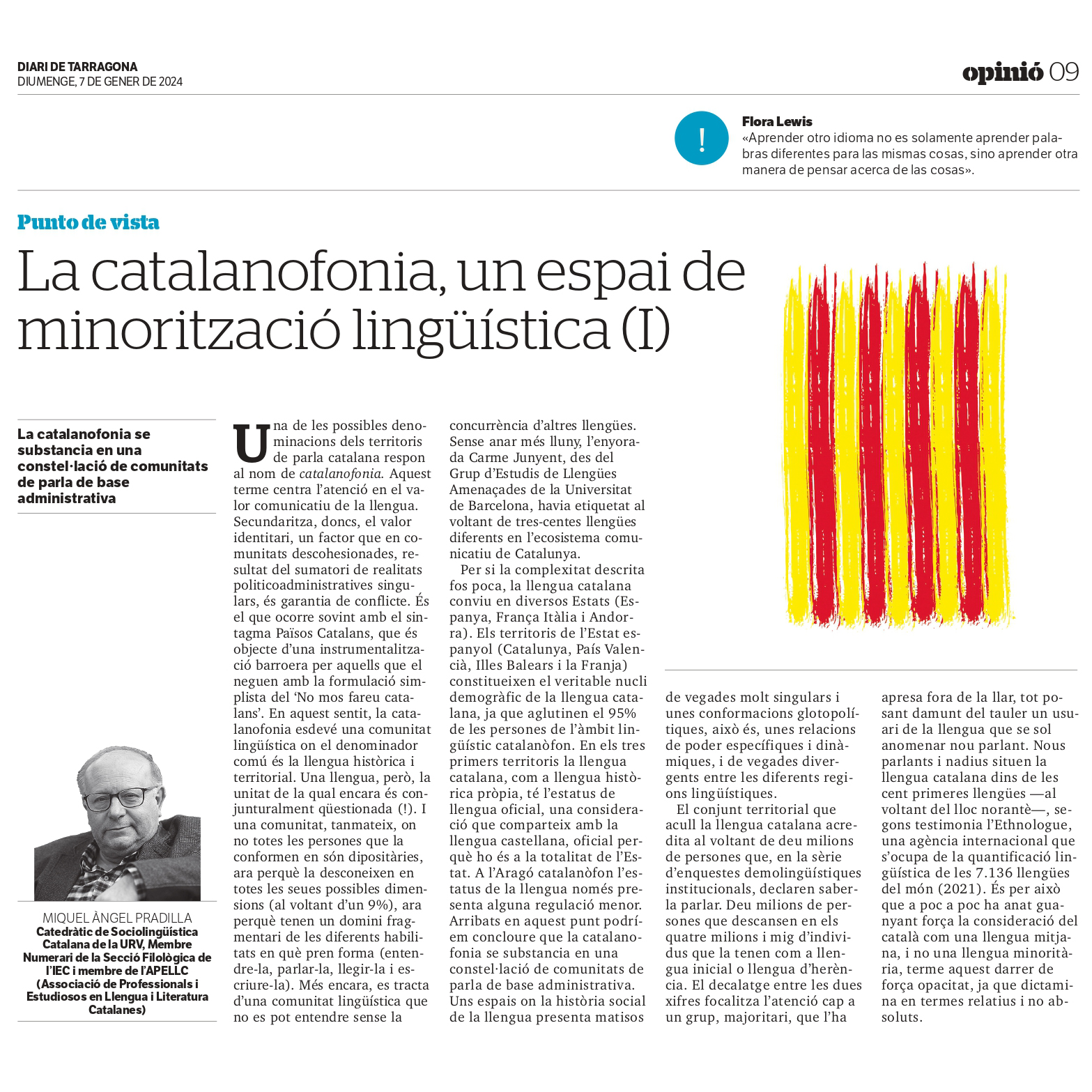 Article “La catalanofonia, un espai de minorització lingüística” de Miquel Àngel Pradilla Cardona